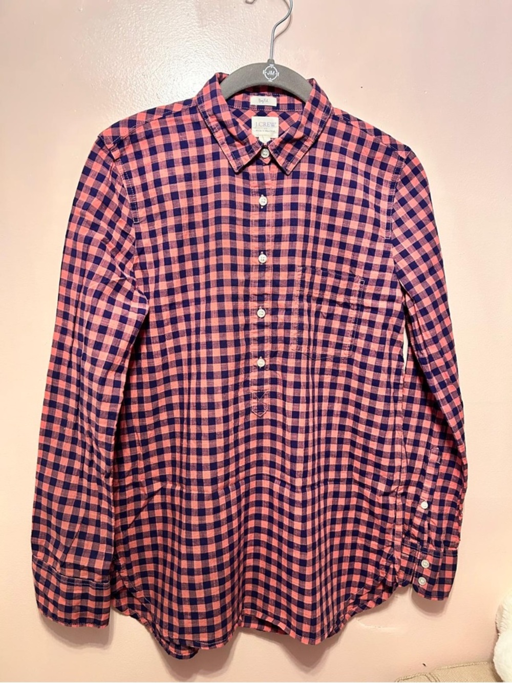 J. Crew Pink and Navy Gingham Button-Down Shirt